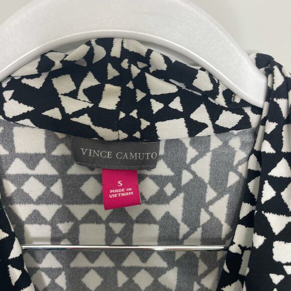 Vince Camuto Geo Pattern Sleeveless Side Ruched Blouse Top Black/White Women's S - Picture 7 of 12